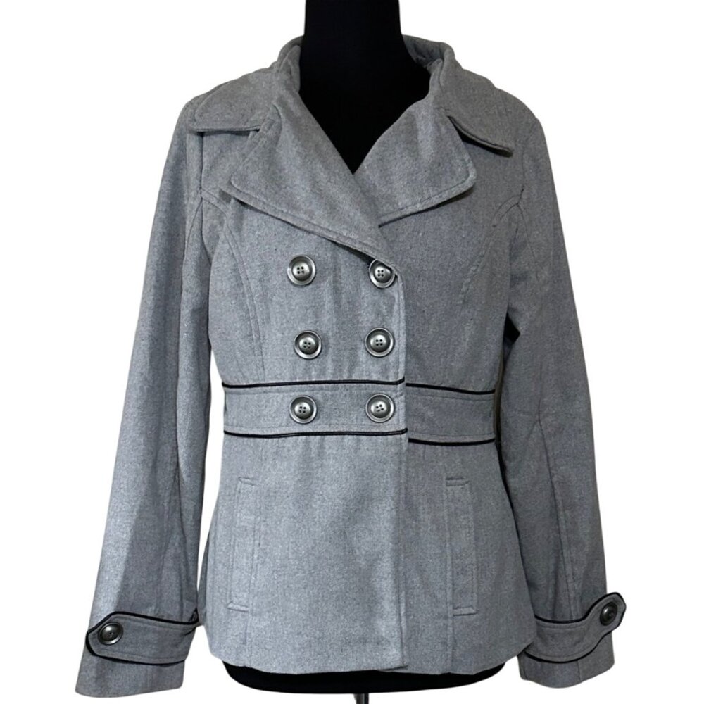 Black Lipstick Brand Light Gray Peacoat Polyester Wool Blend Junior's Size L
